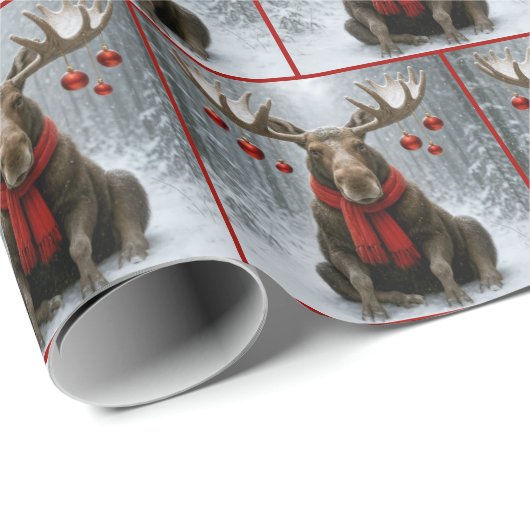Christmas Moose In a Snowy Forest Geschenkpapier (Rolleneckpunkt)