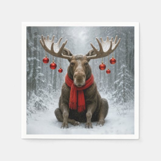 Christmas Moose In a Snowy Forest Serviette (Vorderseite)