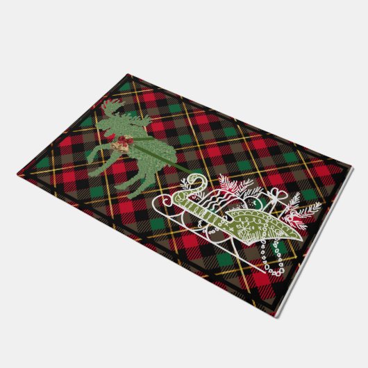 Christmas Moose Topiary Sleigh Doormat Begrüßungsm Fußmatte (Schrägansicht)