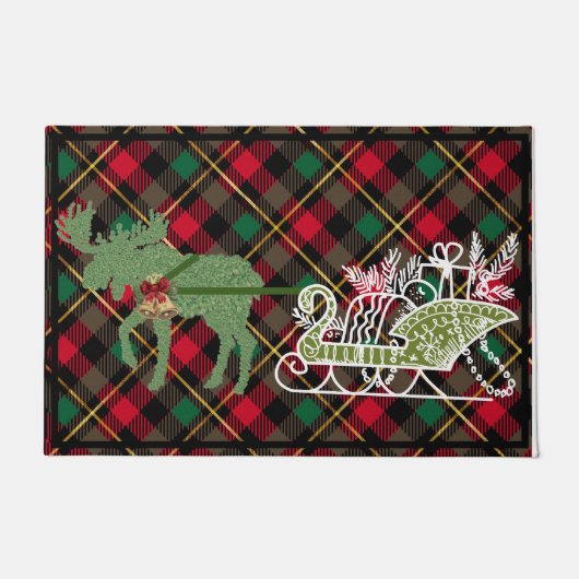 Christmas Moose Topiary Sleigh Doormat Begrüßungsm Fußmatte (Vorderseite)