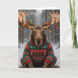 Christmas Moose Wearing an Ugly Sweater Karte