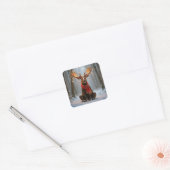 Christmas Moose Wearing Scarf and Lights Quadratischer Aufkleber (Umschlag)