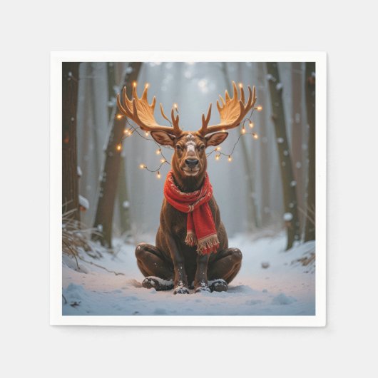 Christmas Moose Wearing Scarf and Lights Serviette (Vorderseite)