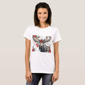 Christmas Moose With Big Antlers And Poinsettias T-Shirt (Vorne ganz)