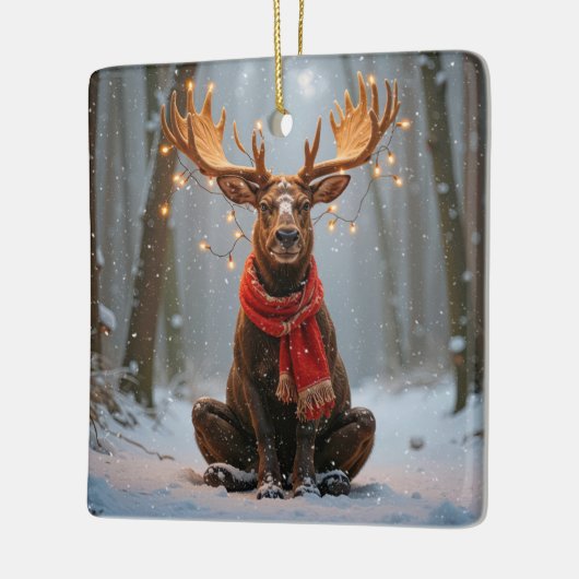 Christmas Moose With Holiday Lights Keramikornament (Links)