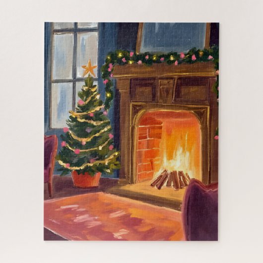 Christmas Morning Fireplace Watercolor Puzzle (Vertikal)