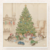 Christmas Morning for the Kittens Glass Coaster Glasuntersetzer (Vorderseite)