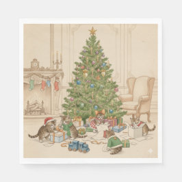 Christmas Morning for the Kittens Napkins Serviette