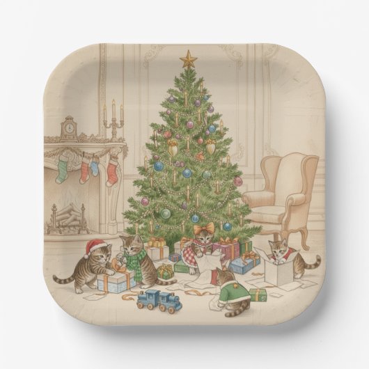 Christmas Morning for the Kittens Paper Plates Pappteller (Vorderseite)