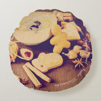 Christmas Motif with Cookies, Sweets and Spices Rundes Kissen