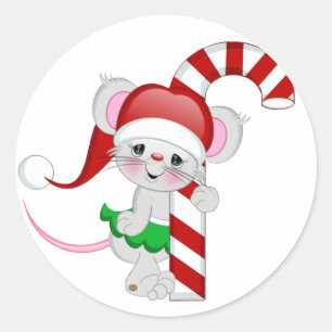 Christmas Mouse Candy Cane Runder Aufkleber