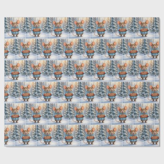 Christmas Mouse In Winter Forest Geschenkpapier (Flach)