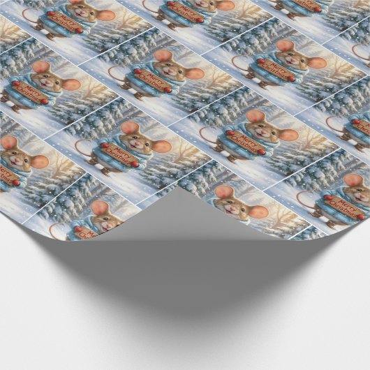Christmas Mouse In Winter Forest Geschenkpapier (Ecke)