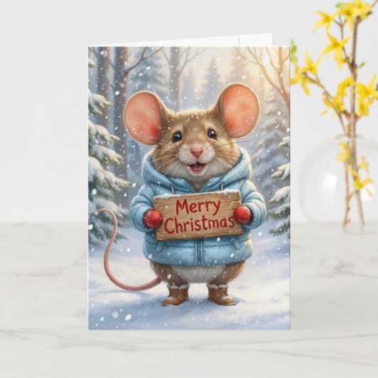 Christmas Mouse In Winter Forest Karte (Gelbe Blume)