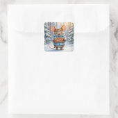 Christmas Mouse In Winter Forest Quadratischer Aufkleber (Tasche)