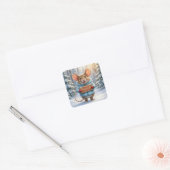 Christmas Mouse In Winter Forest Quadratischer Aufkleber (Umschlag)