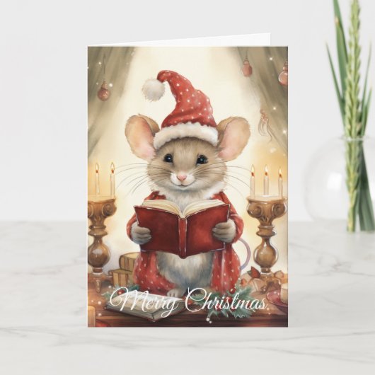 Christmas Mouse reading Feiertagskarte (Vorderseite)
