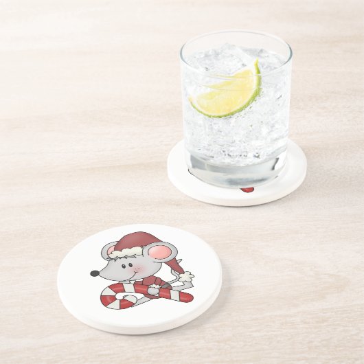 Christmas Mouse With Candy Cane Getränkeuntersetzer (Seite)
