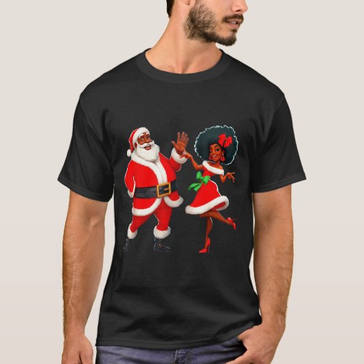 Christmas Mr Santa Mrs Claus Dancing African Ameri T-Shirt (Vorderseite)