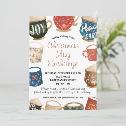 Christmas Mug Exchange, Mug Swap Holiday Party Einladung (Stehend Vorderseite)