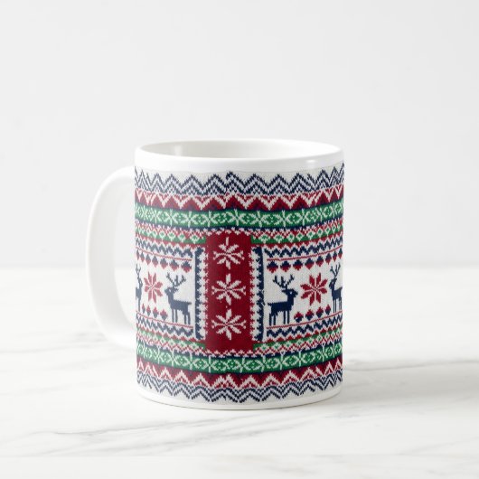Christmas mug Traditional deer and snow stars desi Kaffeetasse (Vorderseite Links)
