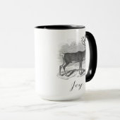 Christmas mug with antique deer etching says Joy Tasse (VorderseiteRechts)