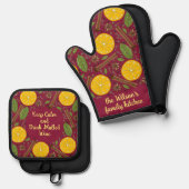 Christmas mulled wine spicy Burgundy Ofenhandschuh & Topflappen-Set (Vorderseite/Rückseite)