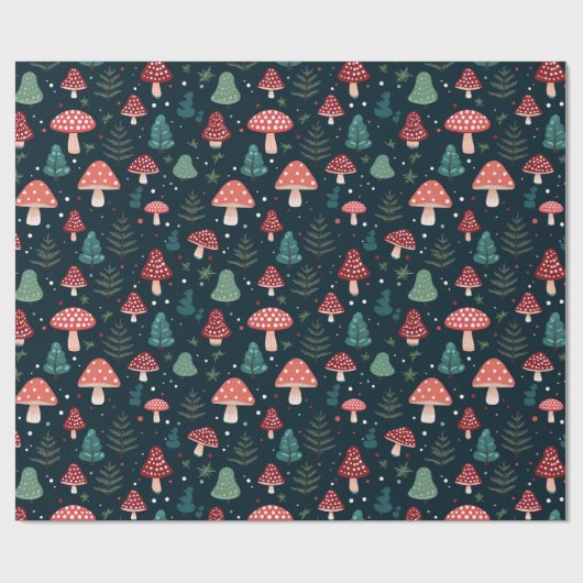Christmas Mushroom Pattern Holiday Geschenkpapier (Flach)