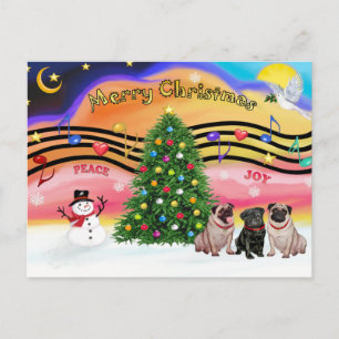 Christmas Music 2 - Pugs (2F-1B) Feiertagspostkarte
