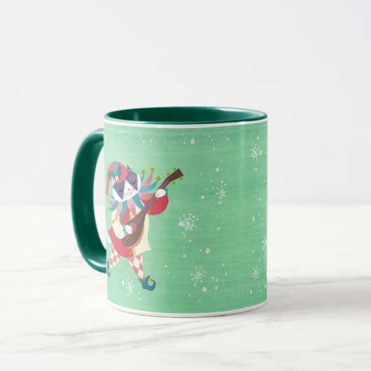 Christmas Music Elf Cat Green Tasse (Vorderseite Links)