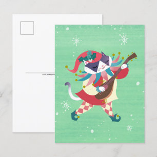 Christmas Music Elf Cat Postcard Postkarte