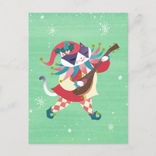 Christmas Music Elf Cat Postcard Postkarte (Vorderseite)