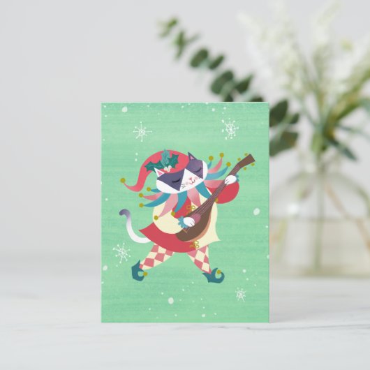 Christmas Music Elf Cat Postcard Postkarte (Stehend Vorderseite)