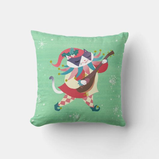 Christmas Music Elf Cat Throw Kissen Kissen (Vorderseite)