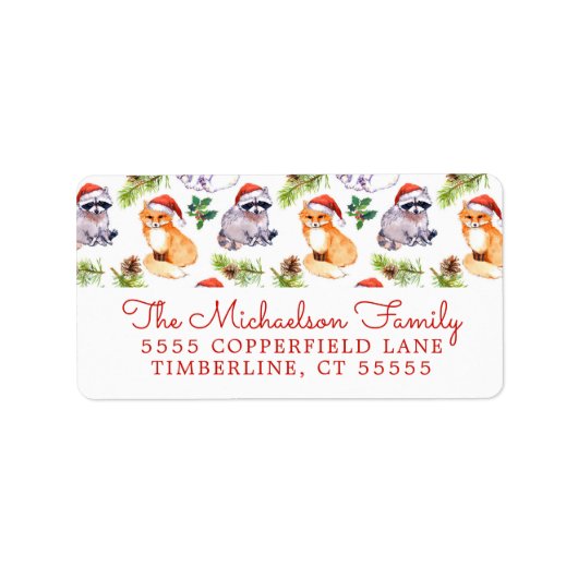 Christmas | Muster für Niedliche Waldtiere Adressaufkleber (Vorne)