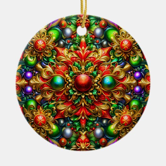 CHRISTMAS Muster Red Lila Gold Green 3D ~ Keramik Ornament (Vorne)