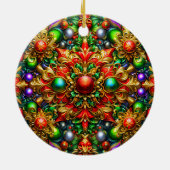 CHRISTMAS Muster Red Lila Gold Green 3D ~ Keramik Ornament (Hinten)