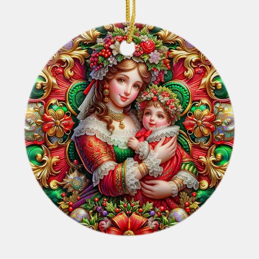 CHRISTMAS ~ Mutter und Kind im 19. Jahrhundert ~ Keramik Ornament (Vorne)