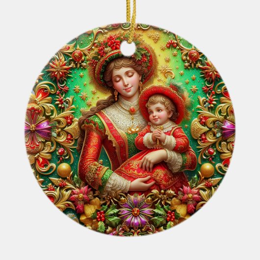 CHRISTMAS ~ Mutter und Kind im 19. Jahrhundert ~ Keramik Ornament (Vorne)