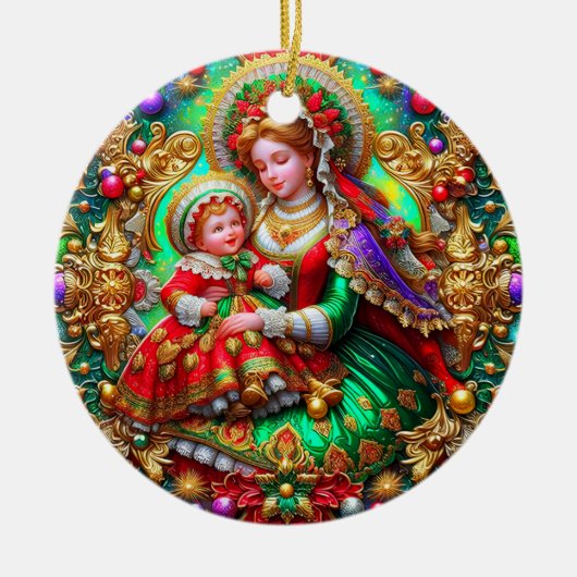 CHRISTMAS ~ Mutter und Kind im 19. Jahrhundert ~ Keramik Ornament (Vorne)