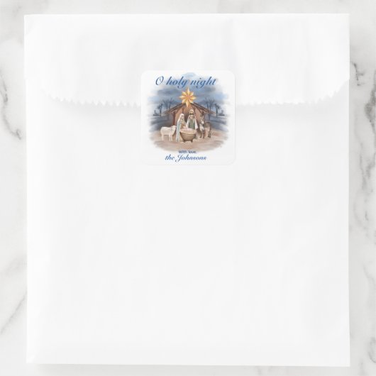 Christmas Nativity O holy night Quadratischer Aufkleber (Tasche)