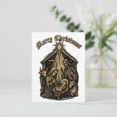 Christmas Nativity Retro Medieval Woodcut Feiertagspostkarte (Stehend Vorderseite)