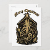 Christmas Nativity Retro Medieval Woodcut Feiertagspostkarte (Vorne/Hinten)