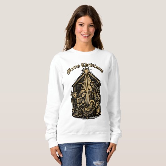 Christmas Nativity Retro Medieval Woodcut Sweatshirt (Vorne ganz)