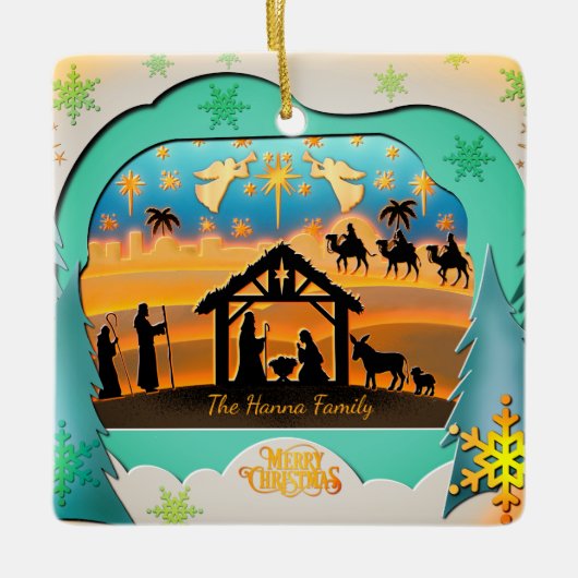 Christmas Nativity Scene 3D | Religious Holiday Keramikornament (Vorderseite)