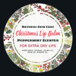 Christmas Natural Handmade Lip Balm Runder Aufkleber<br><div class="desc">Dieser schöne Aufkleber ist ein Etikett für die Oberseite Ihres handgefertigten Lippenbalgtopfes. Ändern Sie einfach die Details in Ihre eigenen. Der Blumenkranz mit Misteloe und verschiedenen Weihnachtsbeeren,  Zweigen und Blätter.</div>