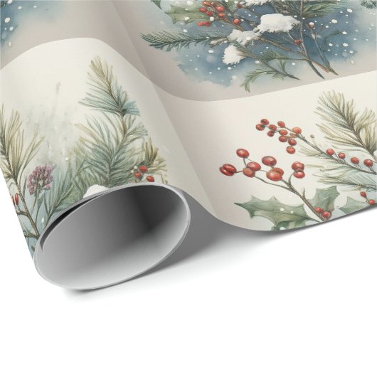 Christmas Nature Bouquet mit Holly Berry Geschenkpapier (Rolleneckpunkt)