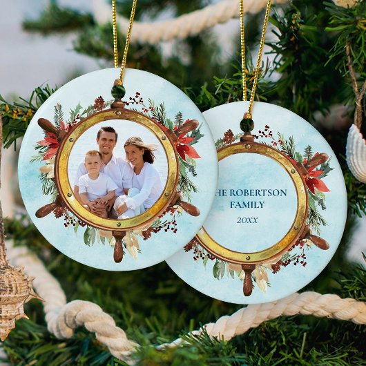 Christmas Nautical Beach Ships Wheel Foto Keramik Ornament