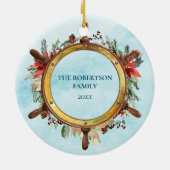 Christmas Nautical Beach Ships Wheel Foto Keramik Ornament (Hinten)