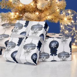 Christmas Navy Bow Velvet Pattern Geschenkpapier